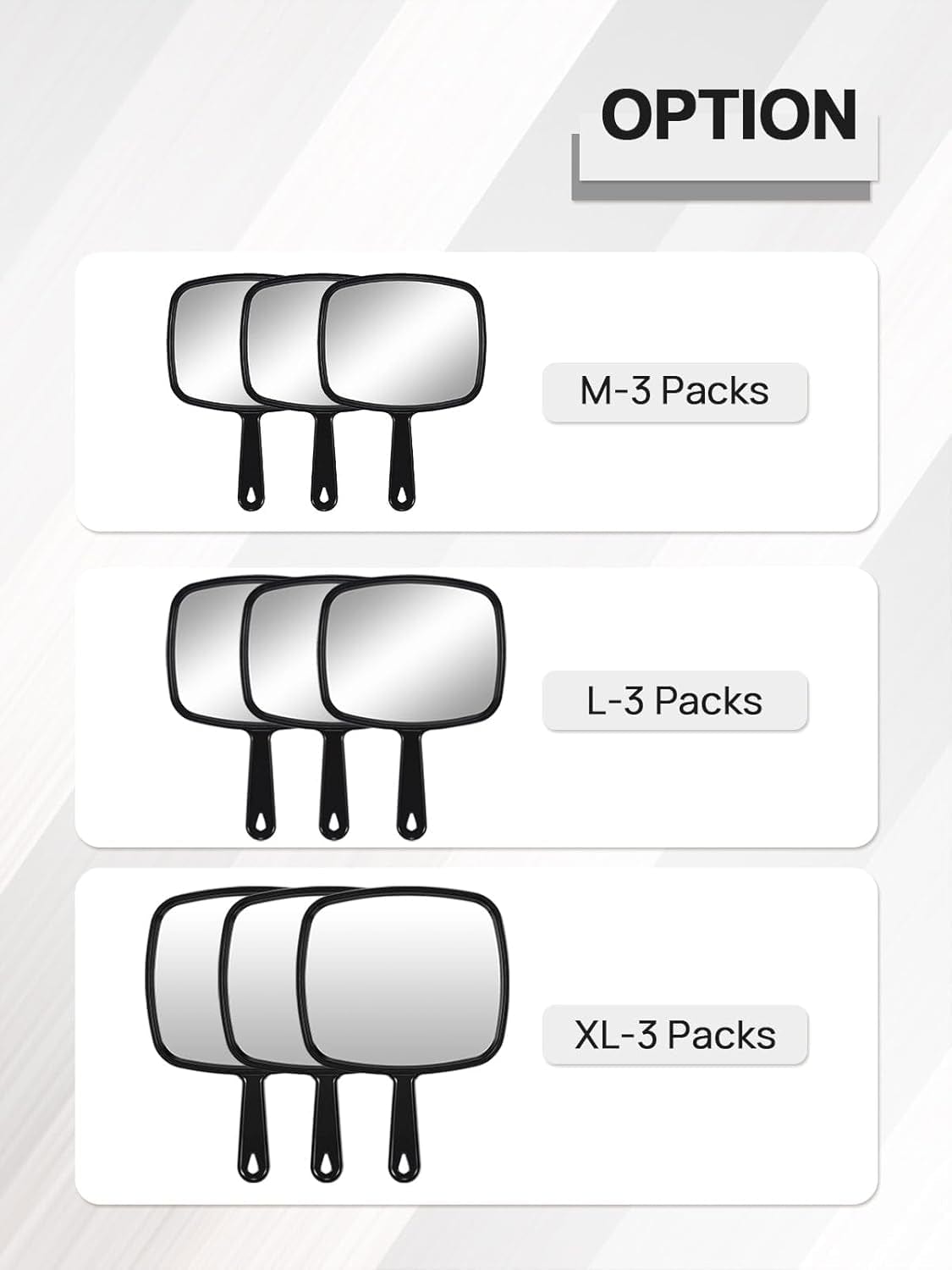 Hand Mirror, Extra Large Barber Hairdressing Handheld Mirror with Handle for Salon, Pack of 3