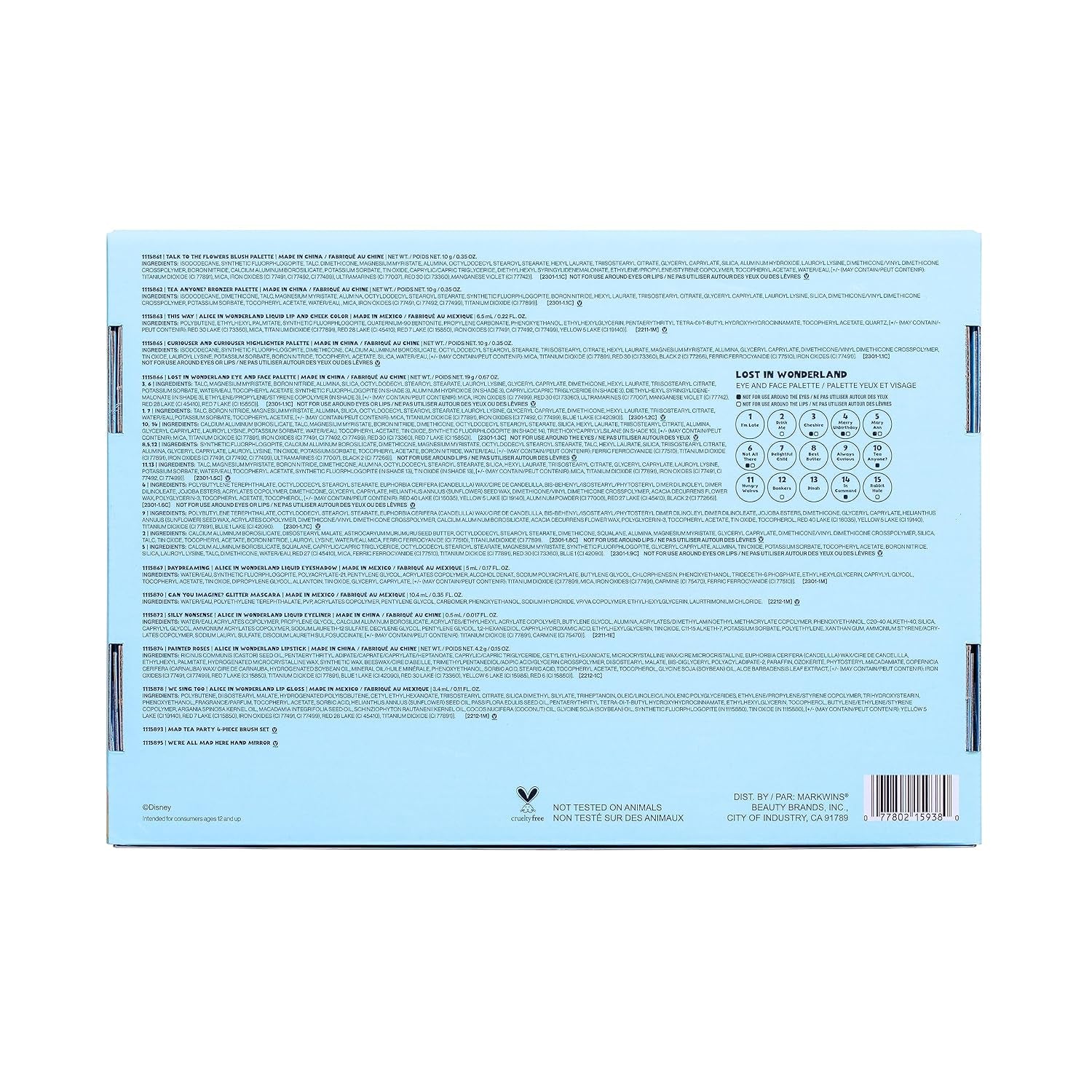 Heavenly Gadget Alice In Wonderland / 12 Piece Set Alice in Wonderland Makeup Collection