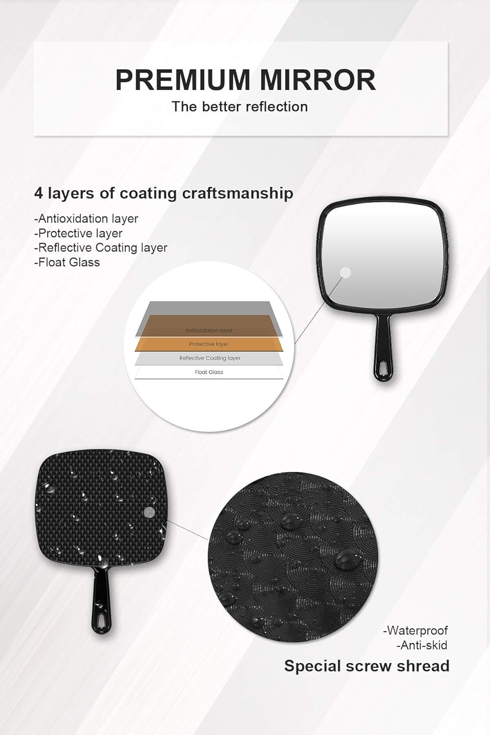 Heavenly Gadget 12.6"L X 8.9"W-3Pcs Salon Pro 3-Pack Hand Mirrors – Extra Large & Durable