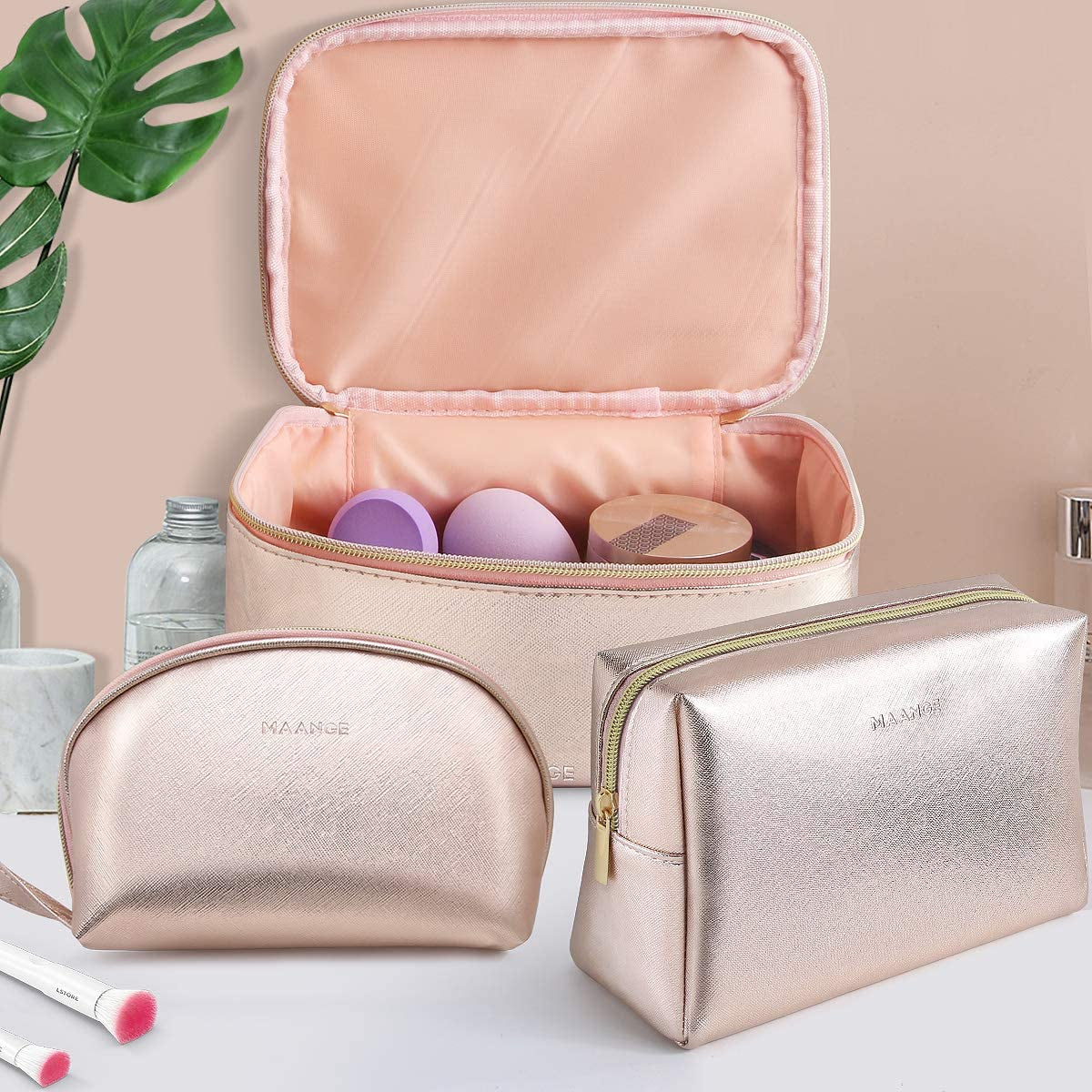 Heavenly Gadget Rose Gold Trio Travel Makeup Bags