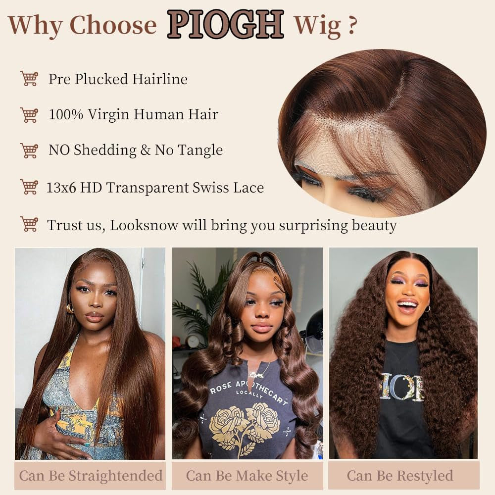 30 Inch Chocolate Brown Lace Front Wig Human Hair 13X6 Body Wave Lace Front Wigs Human Hair Pre Plucked 180 Density Colored Glueless 13X6 HD Lace Frontal Brown Wig Human Hair for Women