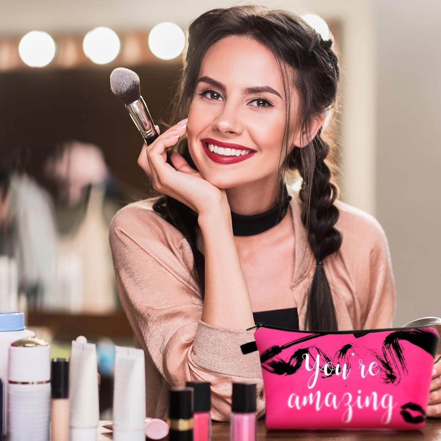 Heavenly Gadget Black, Gold And Pink Style Alphabet Cosmetic Bag Set - 10PC Lettered Makeup Pouches