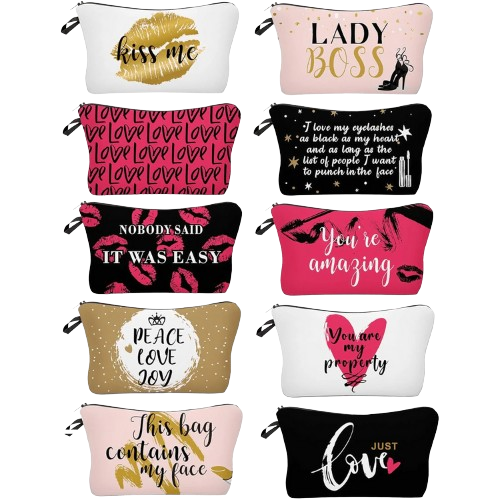 Heavenly Gadget Black, Gold And Pink Style Alphabet Cosmetic Bag Set - 10PC Lettered Makeup Pouches