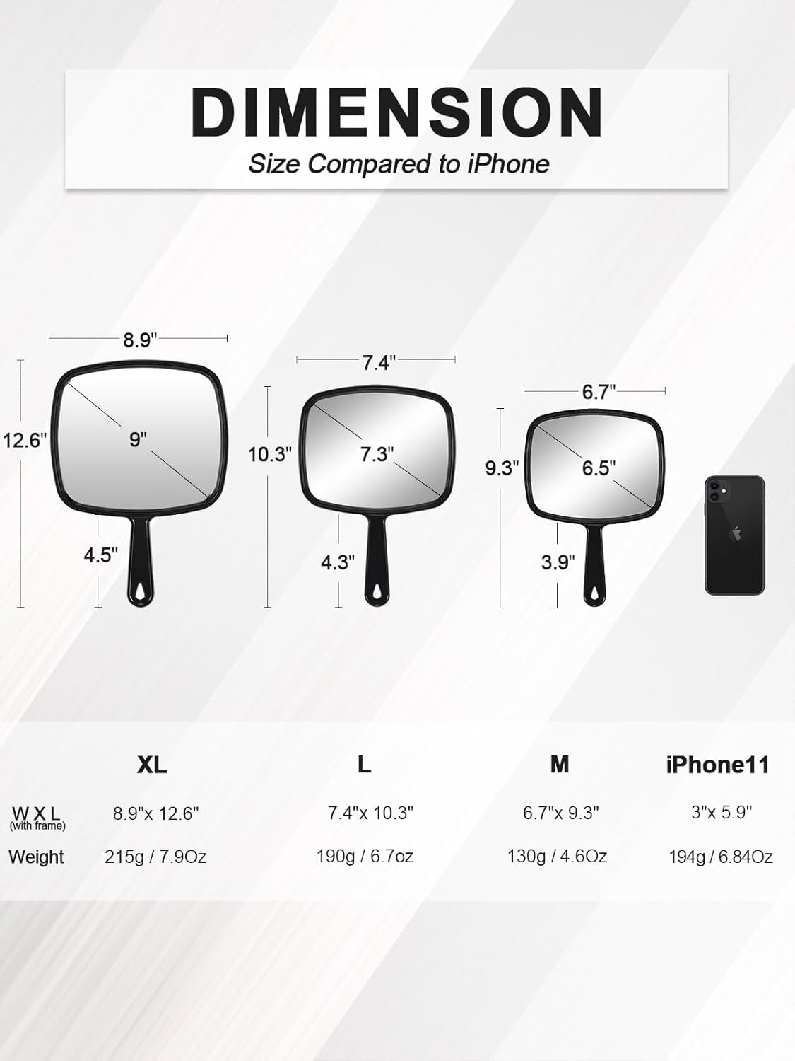 Heavenly Gadget 12.6"L X 8.9"W-3Pcs Salon Pro 3-Pack Hand Mirrors – Extra Large & Durable