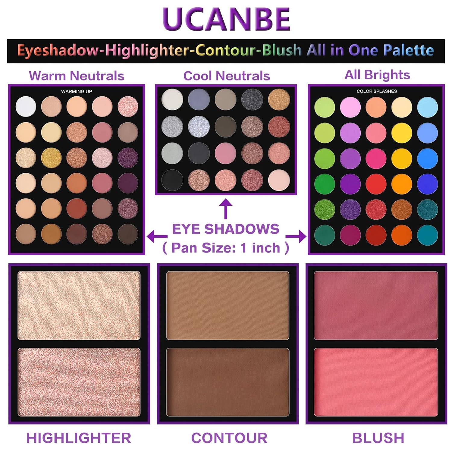 Eyeshadow Palette with 15Pcs Brushes Makeup Set, Pigmented 86 Colors Make up Sets Valentine&