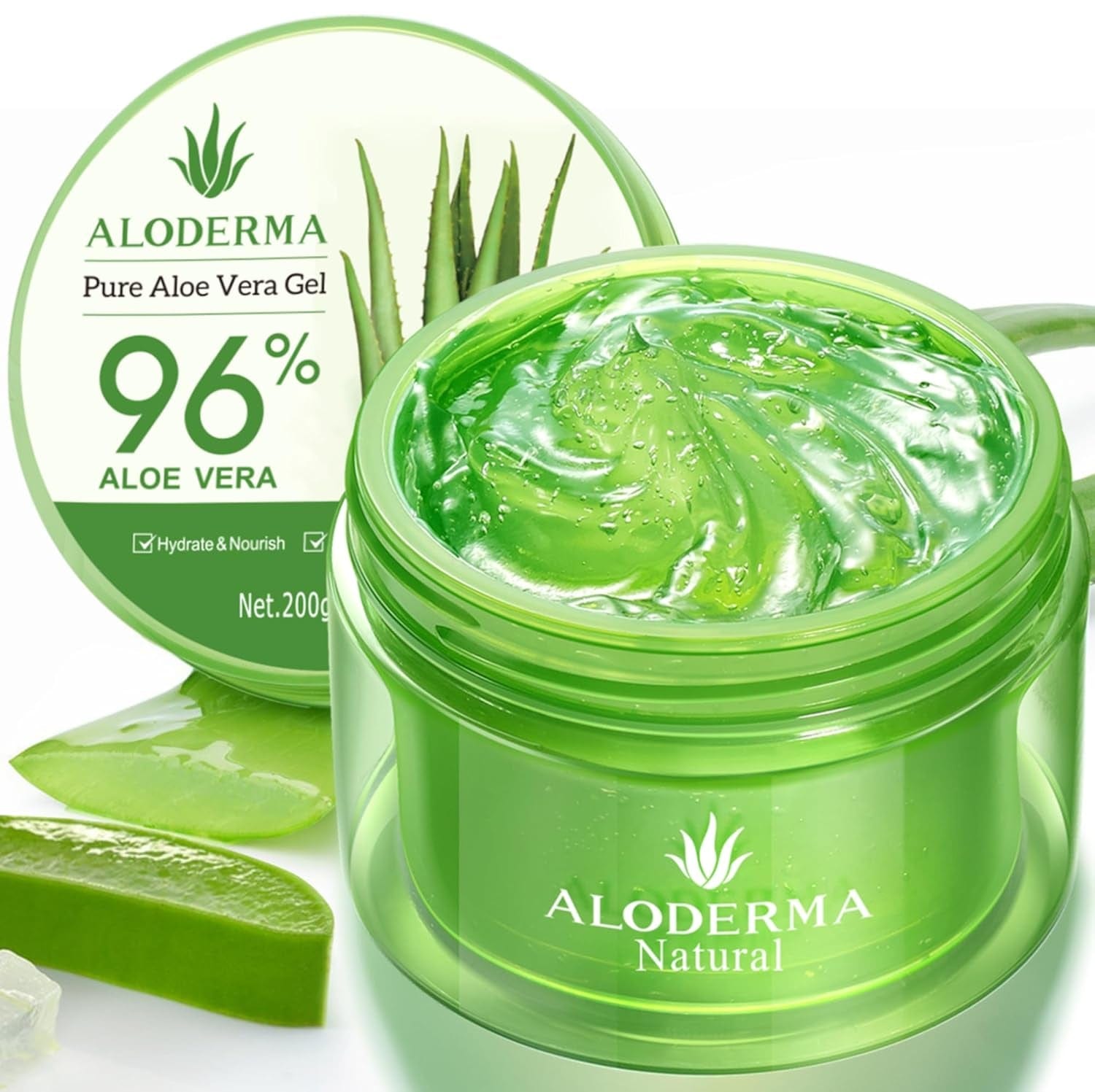 Organic Aloe Vera Gel for Face & Body, 96% Pure Aloe Gel Made within 12 Hours of Harvest, Ideal for Skin, Scalp, & Hair Hydration, Calming Moisturizer for Soothing after Sun Care, 7.05Oz