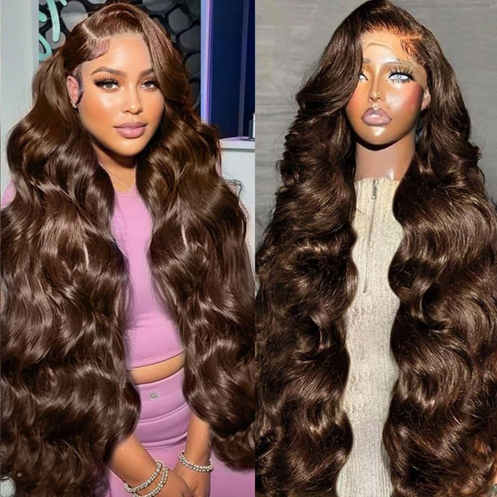 30 Inch Chocolate Brown Lace Front Wig Human Hair 13X6 Body Wave Lace Front Wigs Human Hair Pre Plucked 180 Density Colored Glueless 13X6 HD Lace Frontal Brown Wig Human Hair for Women