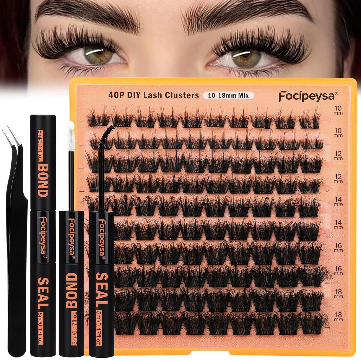 Thick Lash Extension Kit Full Volume Lash Clusters 40P Eyelash Extension Kit DIY Lash Extension Kit with Bond and Seal Glue, Lash Applicator DIY at Home for Beginner (40P 10-18MM)