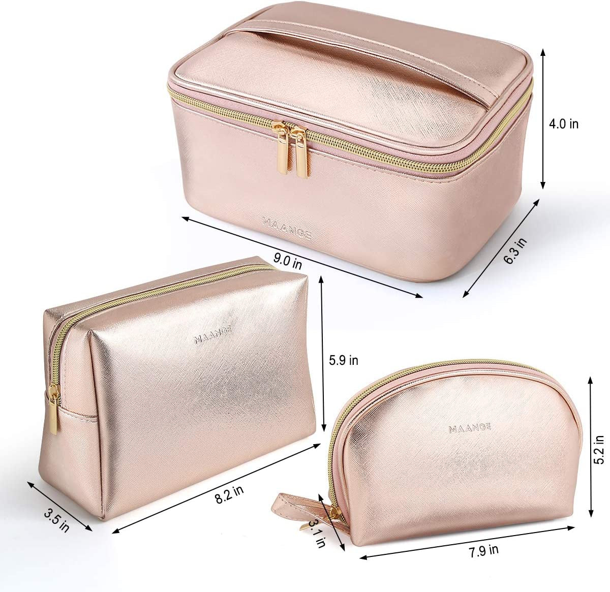 Heavenly Gadget Rose Gold Trio Travel Makeup Bags