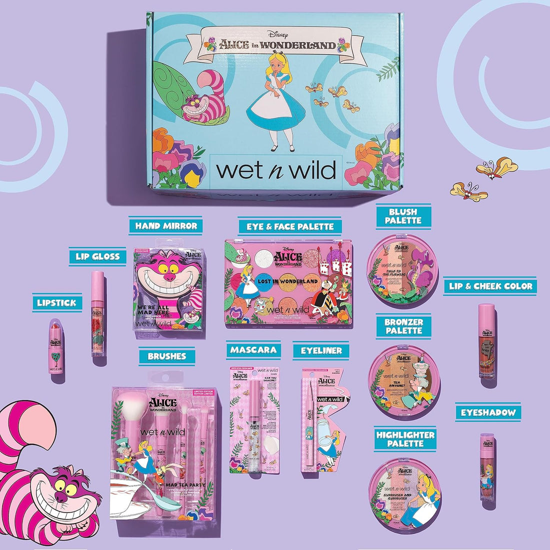 Alice in Wonderland PR Box - Makeup Set with Versatile Brushes, Buildable &amp; Blendable Palettes, Vibrant Colors, &amp; Lip Glosses for Unique Looks, Cruelty-Free &amp; Vegan