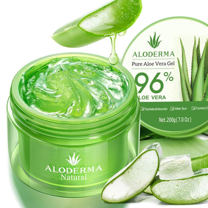 Organic Aloe Vera Gel for Face &amp; Body, 96% Pure Aloe Gel Made within 12 Hours of Harvest, Ideal for Skin, Scalp, &amp; Hair Hydration, Calming Moisturizer for Soothing after Sun Care, 7.05Oz