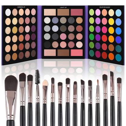 Eyeshadow Palette with 15Pcs Brushes Makeup Set, Pigmented 86 Colors Make up Sets Valentine&