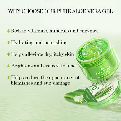 Organic Aloe Vera Gel for Face &amp; Body, 96% Pure Aloe Gel Made within 12 Hours of Harvest, Ideal for Skin, Scalp, &amp; Hair Hydration, Calming Moisturizer for Soothing after Sun Care, 7.05Oz