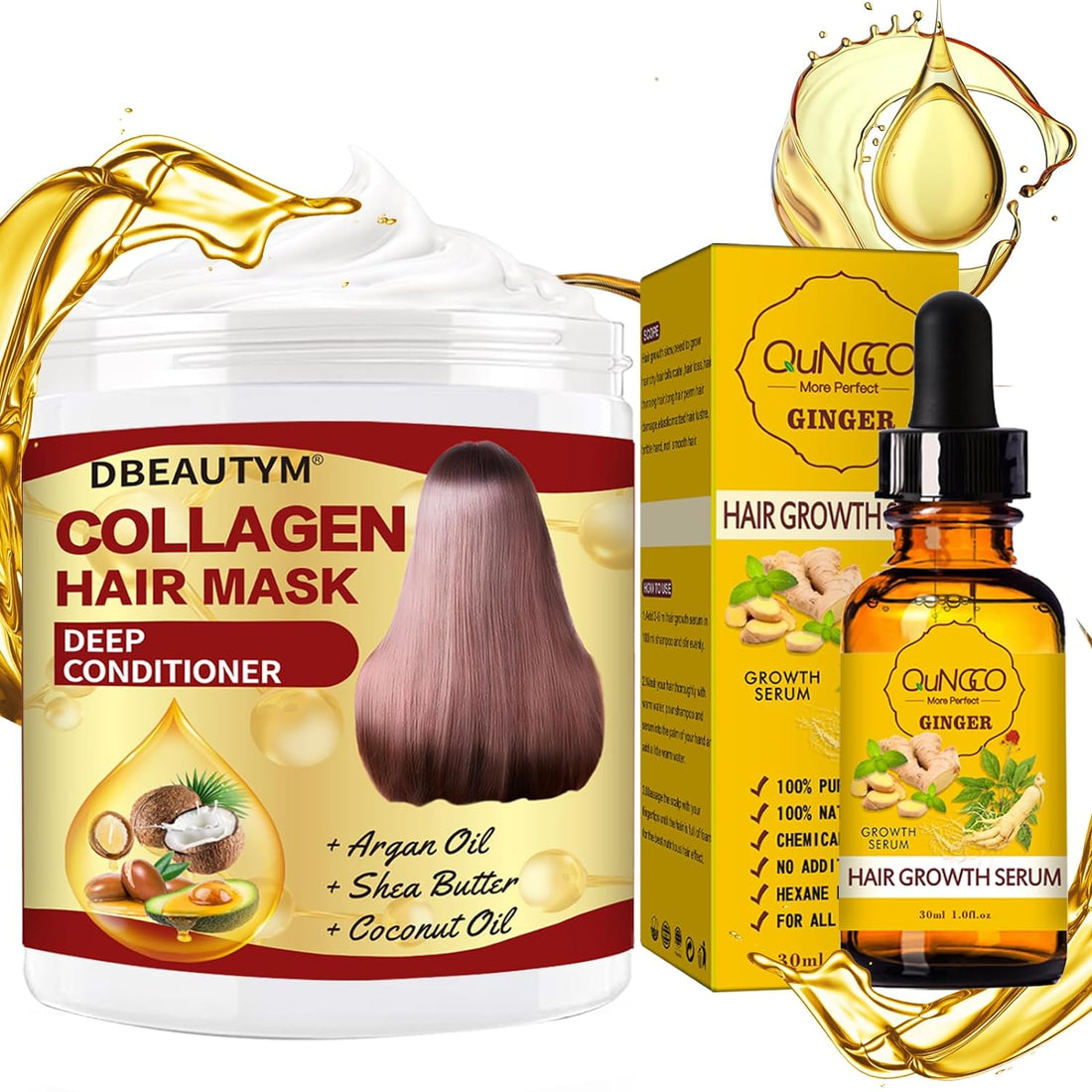 Collagen Hair Treatment Hair Mask &amp; Hair Growth Serum,Deep Conditioner Hydrating Hair Mask for Dry Damaged Hair,Hair Growth Oil for Hair Loss,Natural Hair Regrowth Treatment for Men and Women