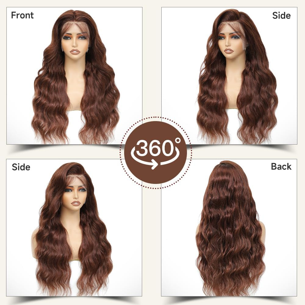 30 Inch Chocolate Brown Lace Front Wig Human Hair 13X6 Body Wave Lace Front Wigs Human Hair Pre Plucked 180 Density Colored Glueless 13X6 HD Lace Frontal Brown Wig Human Hair for Women
