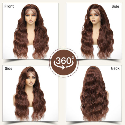 30 Inch Chocolate Brown Lace Front Wig Human Hair 13X6 Body Wave Lace Front Wigs Human Hair Pre Plucked 180 Density Colored Glueless 13X6 HD Lace Frontal Brown Wig Human Hair for Women