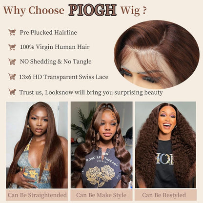 30 Inch Chocolate Brown Lace Front Wig Human Hair 13X6 Body Wave Lace Front Wigs Human Hair Pre Plucked 180 Density Colored Glueless 13X6 HD Lace Frontal Brown Wig Human Hair for Women