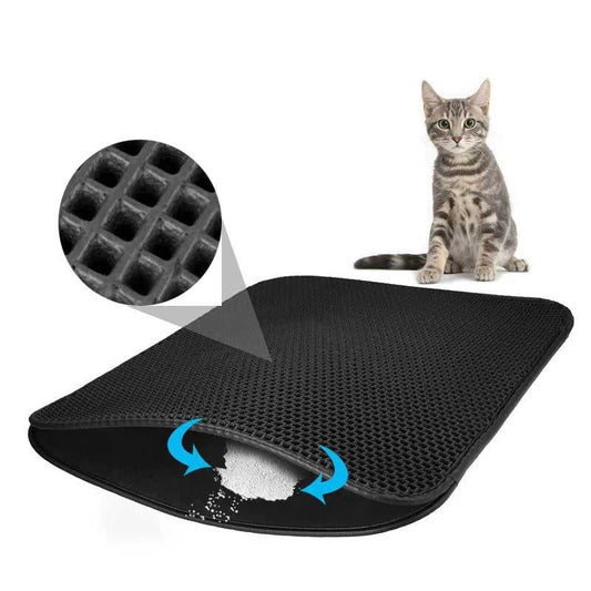 Cat litter mat with non-slip backing and soft, paw-friendly surface, designed to trap litter and keep floors clean around the litter box area.