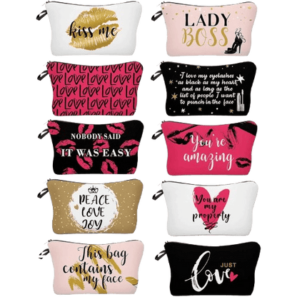 Alphabet Cosmetic Bag Set - 10PC Lettered Makeup Pouches