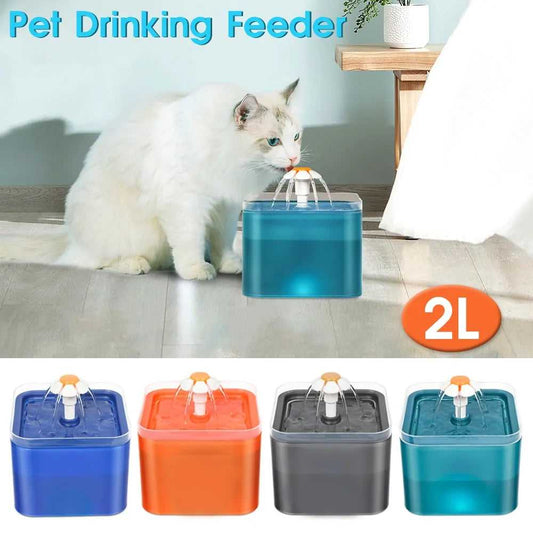 Electric pet drinking fountain with a continuous water flow and built-in filter