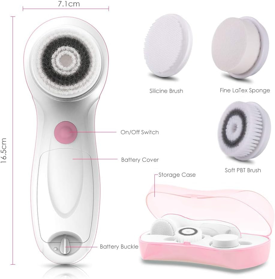 Facial Cleansing &amp; Exfoliator Brush Set with Travel Case 3 Professional Cleansing Brush Heads for Oil/Sensitive/Combination Skin |Waterproof, Dual Speed