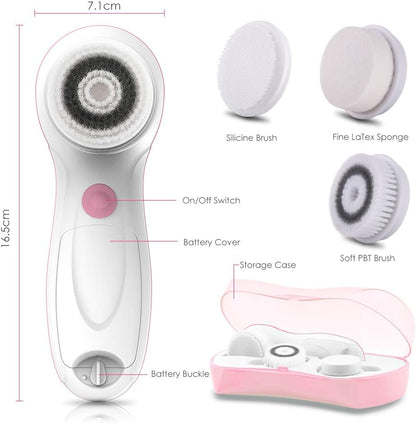 Facial Cleansing &amp; Exfoliator Brush Set with Travel Case 3 Professional Cleansing Brush Heads for Oil/Sensitive/Combination Skin |Waterproof, Dual Speed