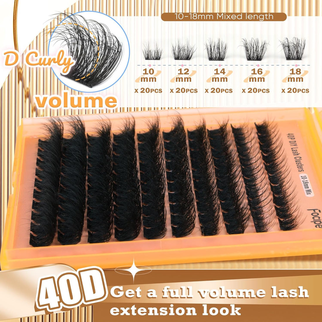 Thick Lash Extension Kit Full Volume Lash Clusters 40P Eyelash Extension Kit DIY Lash Extension Kit with Bond and Seal Glue, Lash Applicator DIY at Home for Beginner (40P 10-18MM)