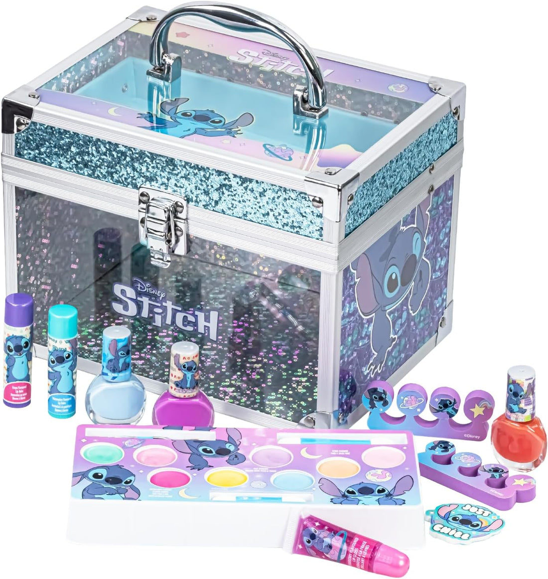 Stitch Train Case Beauty Set, Kids Makeup Kit for Girls, Real Washable Makeup Set, Play Makeup, Party Favor, Birthday, Ages 3 4 5 6 7 8 9 10 11 12 by