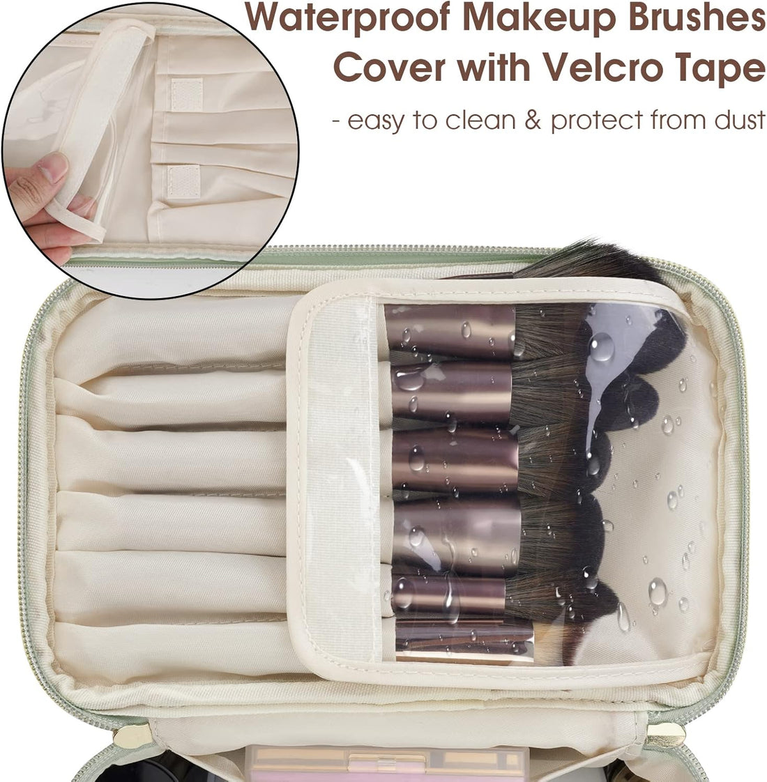 Makeup Bag, Travel Make up Organizer Cosmetic Brush Bags Case for Women in Vegan Leather, Sage Green, Patent Pending