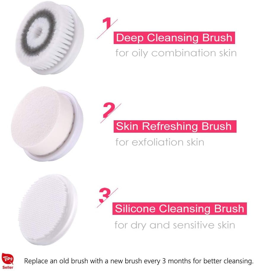 Facial Cleansing &amp; Exfoliator Brush Set with Travel Case 3 Professional Cleansing Brush Heads for Oil/Sensitive/Combination Skin |Waterproof, Dual Speed